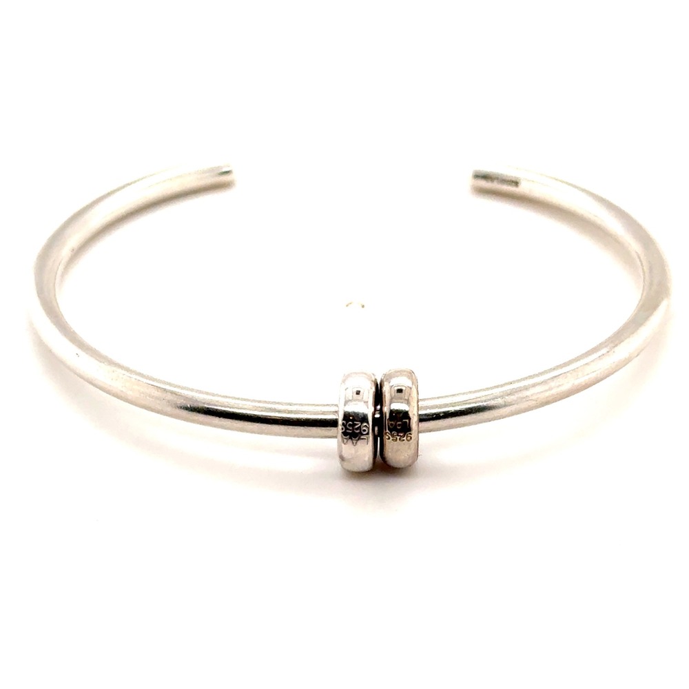 Trollbeads Sterling Silver Bangle Bracelet with 2 Stopper Beads 925 LAA